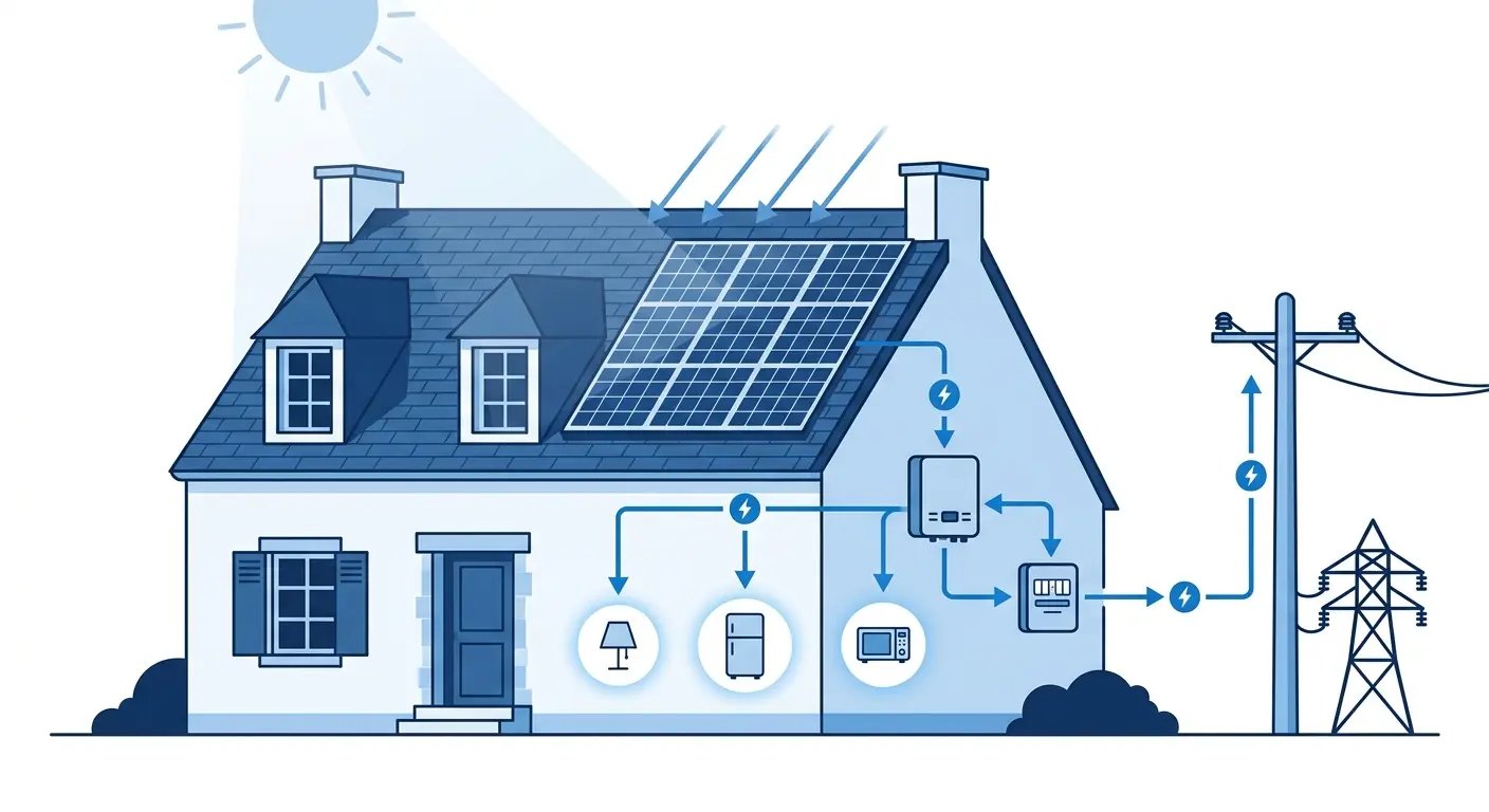 Schéma de fonctionnement d'une installation solaire résidentielle